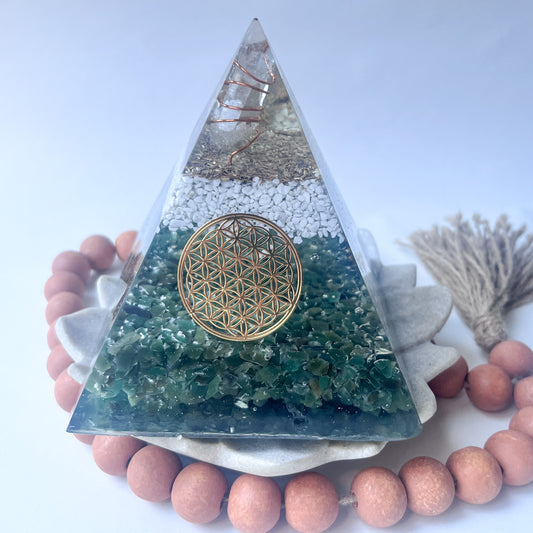 Medium Orgonite Pyramid 12cm in Height - Howlite & Moss Agate