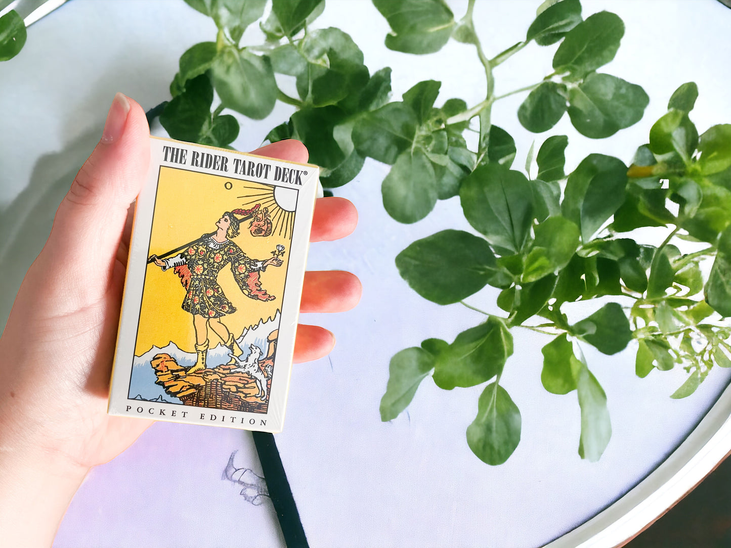 Rider Waite Tarot Deck Pocket Edition - Shown in a palm for size