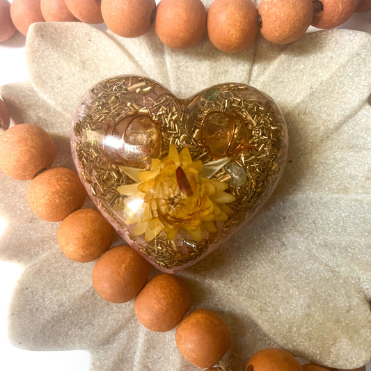 Puffy Orgonite Heart - Rose Quartz 7.5cm Width